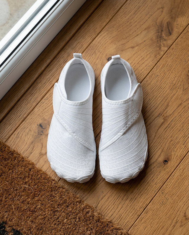 The wide, foot-shaped toe box seen from above